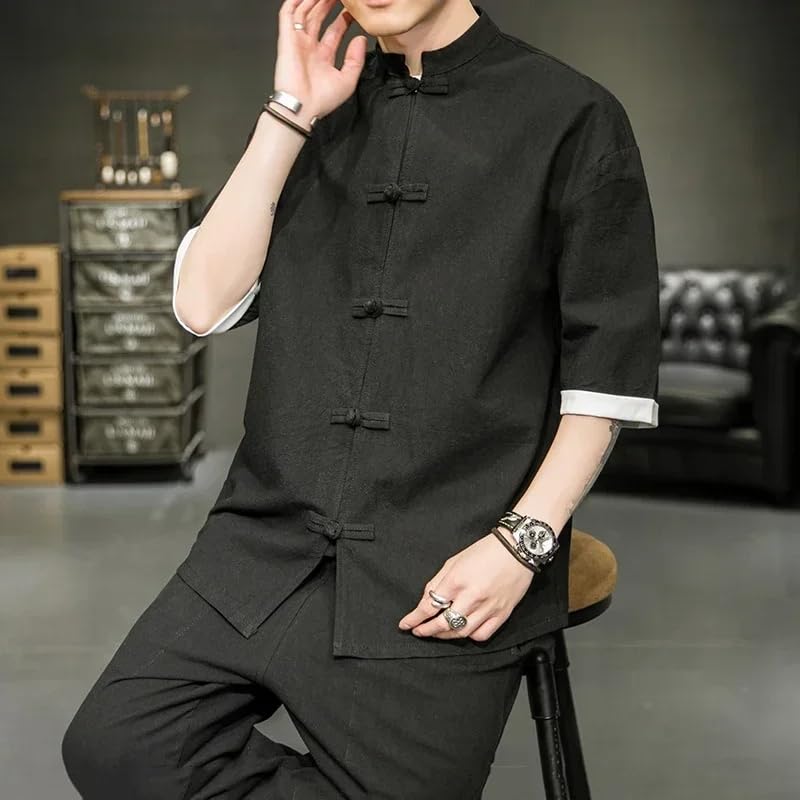 Kimono Jacket Men Traditional Chinese Clothing Linen Hanfu Top Long Sleeve Tang Suit Kung Fu Shirt2