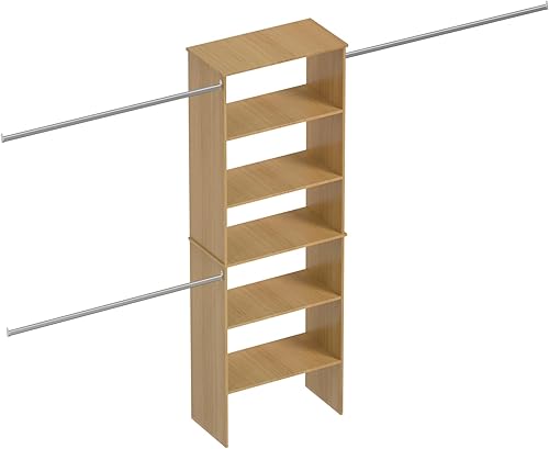 ROOMTEC Sistema de armario, 25.5 pulgadas de ancho, kit organizador de armario montado en la pared con torre de almacenamiento de madera y 3