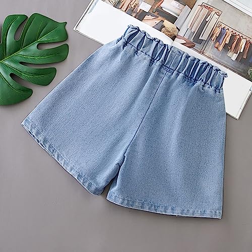 Girls Denim Pleated Skirt Shorts Summer Cute Flower Embroidery Jeans Kids Casual Ruffle High Waisted Dress Shorts Outfit4