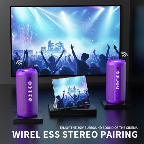 Image of Ortizan Portable Bluetooth Speaker: IPX7 Waterproof, 24W Loud Sound, Deep Bass, Bluetooth 5.3, LED Lights, Wireless Stereo Pairing, 30H Playtime, for Home /Outdoor /Party /Beach, Birthday Gift, Purple