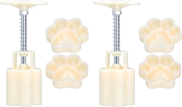 Cookie Press, Cookie Stamp 2 Pcs Moon Cake Mould, Mid-Autumn Festival Hand Press Mooncake Mould with 4 Printing Stamps Bear Paw Shaped Cookie Press