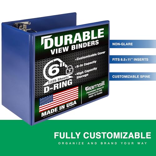Image of Samsill Durable 6 Inch 3 Ring Binder, Locking D Ring Binder, Customizable Clear View Cover, Dark Blue, Holds 1225 Pages