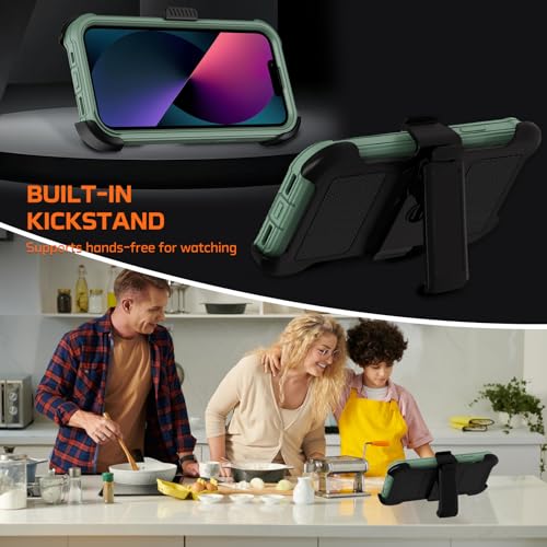 for iPhone 13 Case with Belt Clip Holster,Anti-Drop Shockproof (Green) - image 4