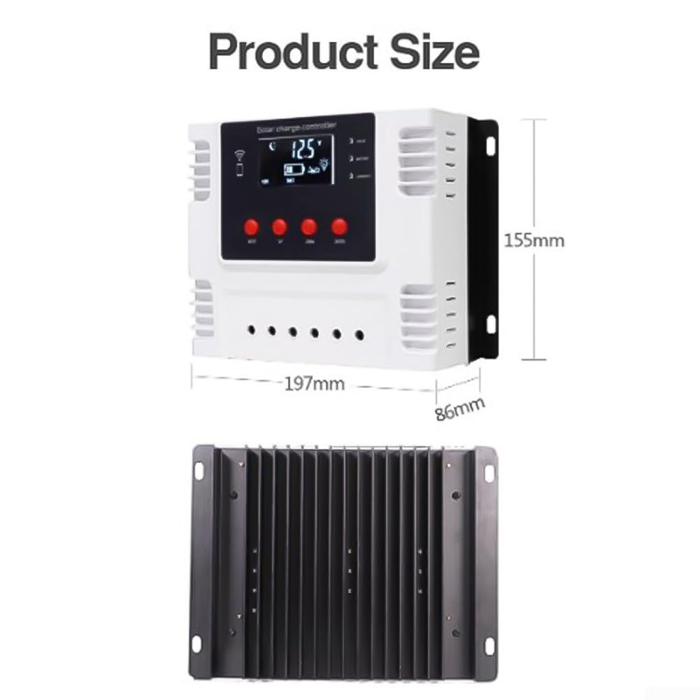 Controlador de carga solar de 30 A, 40 A, 50 A, 60 A, para PWM con pantalla LCD, control de aplicación, USB dual para batería de ácido de litio LiFePO4, sistema fuera de la red, color blanco (30 A)