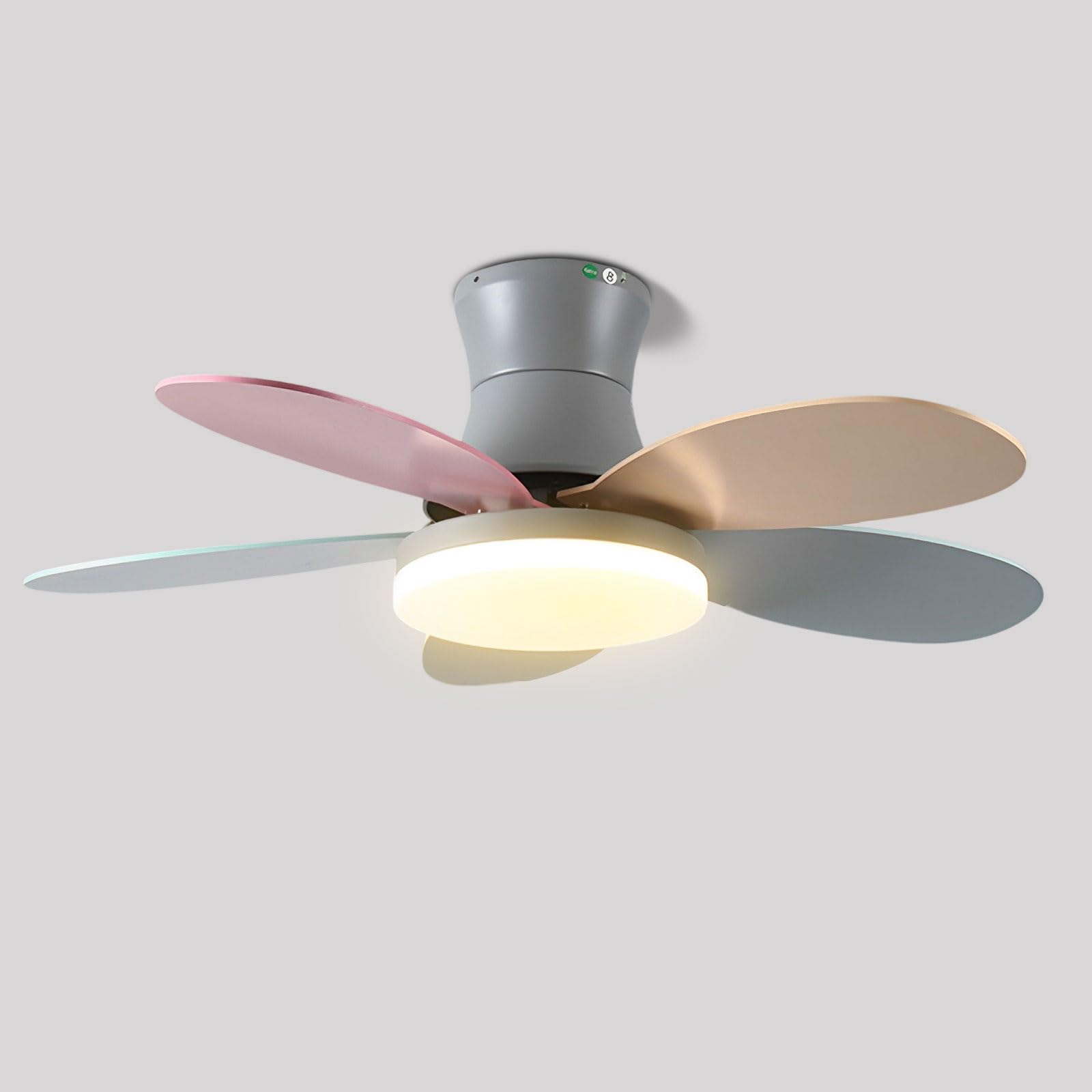 HXYSXHJUO Creative Remote Ceiling Fans With Lights Indoor Quiet Fan 6 Speeds Light 60W LED Dimmable For Bedroom Living Room Restaurant 5 Colorful Plywood Blades