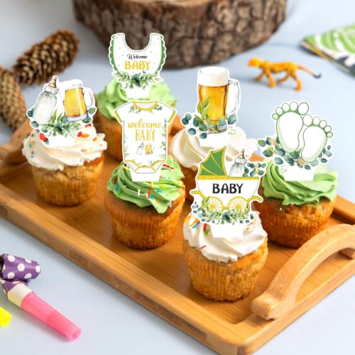 48pcs Greenery Beer Baby Shower Cupcake Toppers A Baby is Brewing Baby Shower Decorations Sage Green Beer Bottle Baby Brewing Cupcake Decors for Gender Reveal Pregnancy Celebration Party Supplies by LUCKYQUBE - Used condition - Image 8