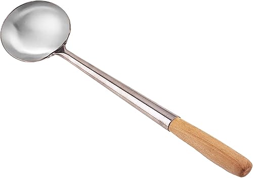 Espátula Wok tradicional de acero al carbono martillado hecho a mano con mango de madera de grado comercial (cucharas XS 16 pulgadas  3.8 pulgadas