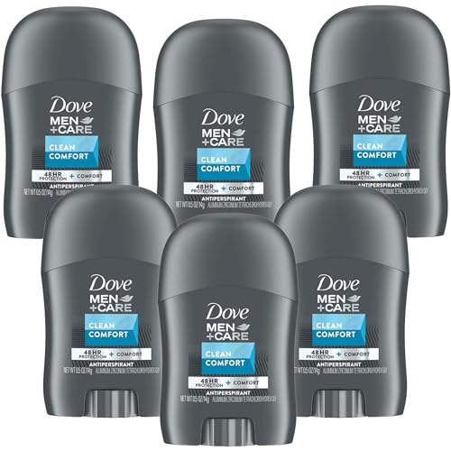 DOVE MEN + CARE Antiperspirant Deodorant Stick, 6 Pack Travel Size, Clean Comfort 48-Hour Sweat & Odor Protection Antiperspirant for Men, 0.5 oz Each