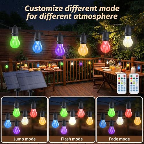 Image of Auroraworld 48FT Commercial Outdoor String Lights RGB - Dimmable Shatterproof Edison Bulbs with Remote, Waterproof Patio Lights for Cafe, Yard, Party, Wedding