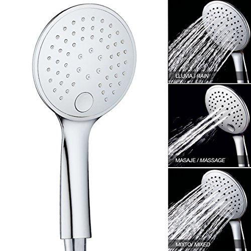 Ekoly - Alcachofa E3 Ducha de mano universal, cabezal con botón 3 modos de chorro y boquillas antical