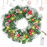 GZGXKJ 40cm Couronne Noel LED Couronnes et Guirlandes NoëL Pur à La Main Decoration Couronne de Noel Couvre Les Flocons de Neige avec des Baies Christmas Wreath pour Les Décorations de NoëL
