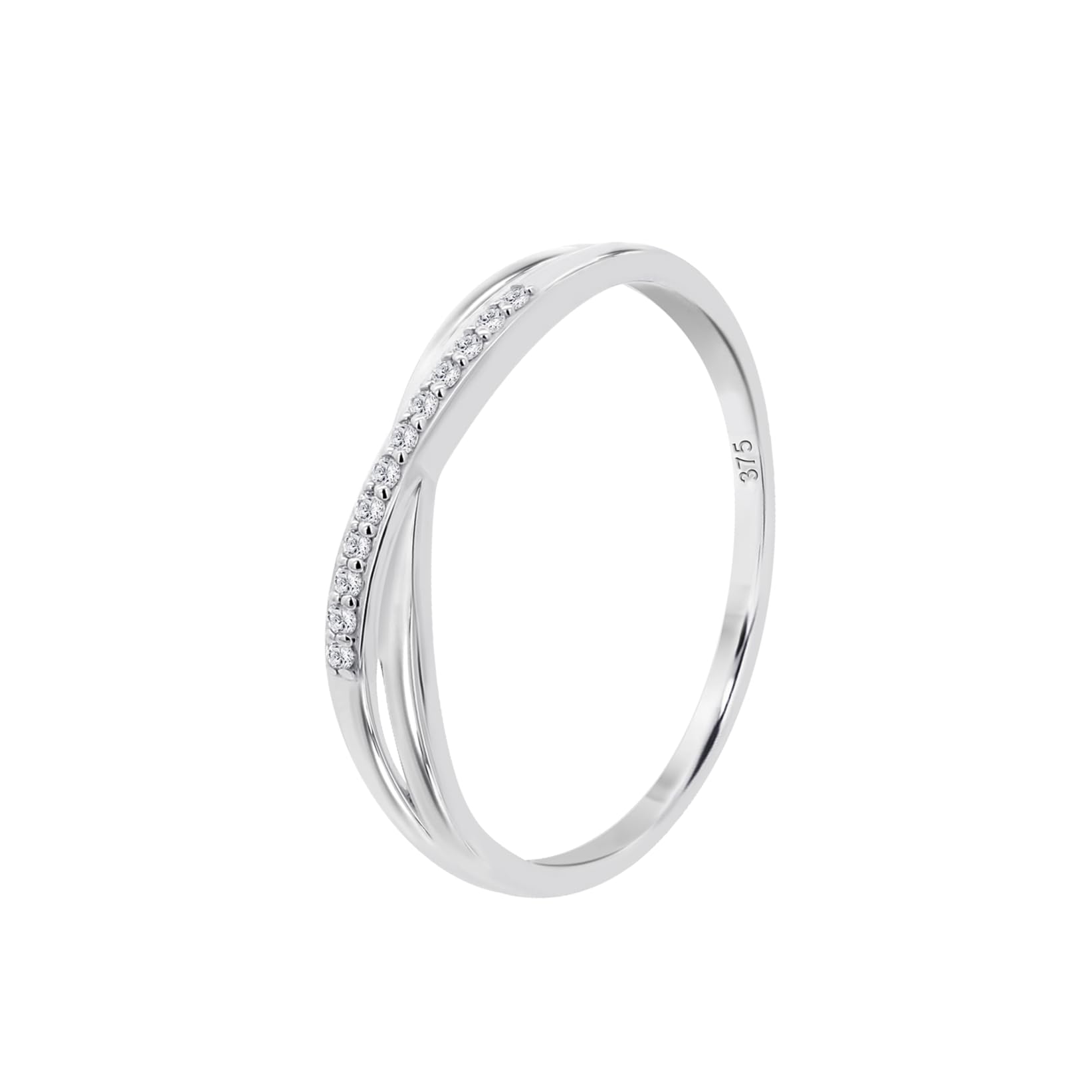 Time RoaD Anillo Mujer Cruzado con Diamantes Oro Blanco 9K de 375 ml - Diseño Ergonómico y Ajuste Perfecto DIA00043 - Ideal para Compromiso - Pedida - Alianza - Promesa - Anillos Mujer