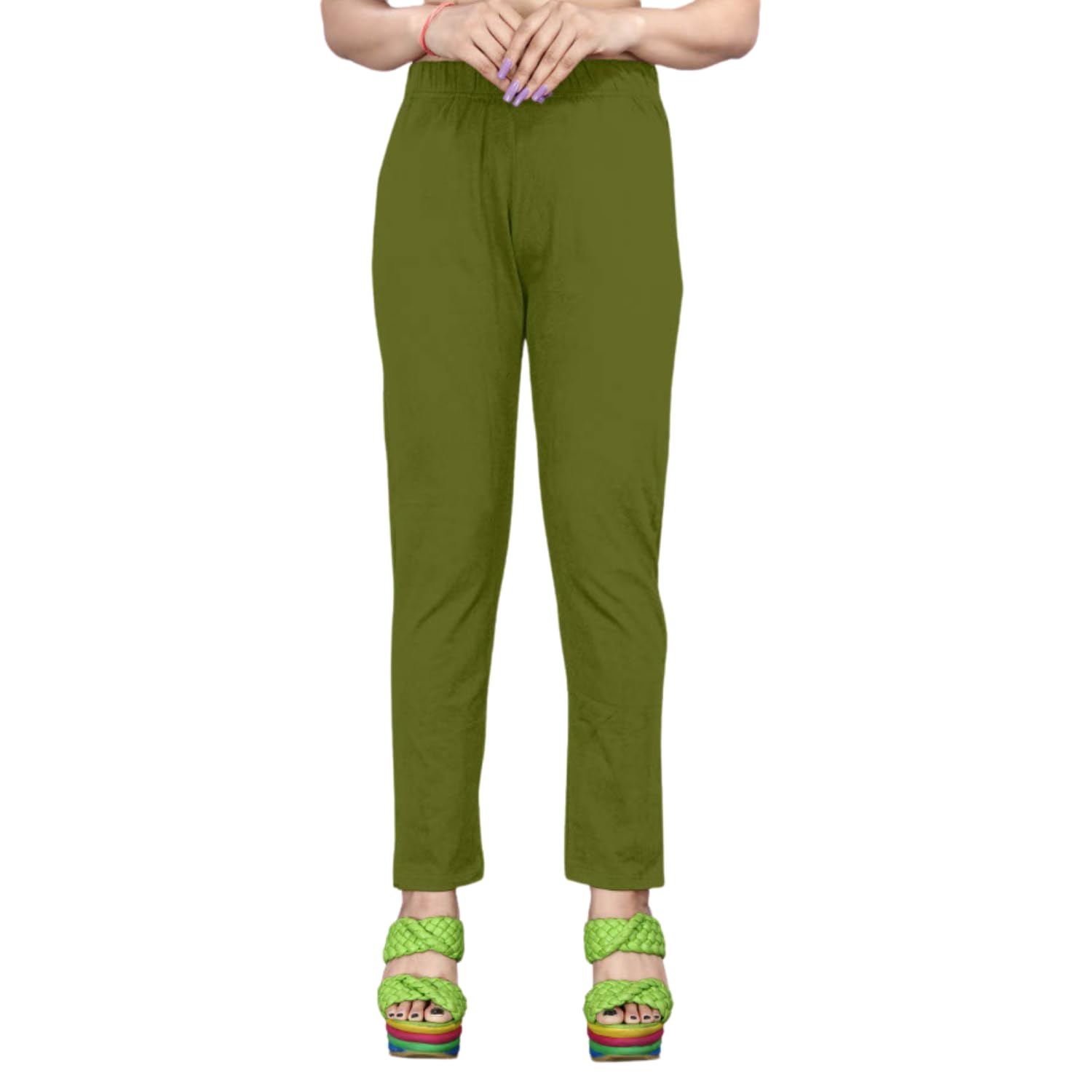 Women's Solid Cotton Lycra Pants - Comfortable Stretchable High Waist Leggings, Slim Fit Trousers for Casual, Office-picture-25