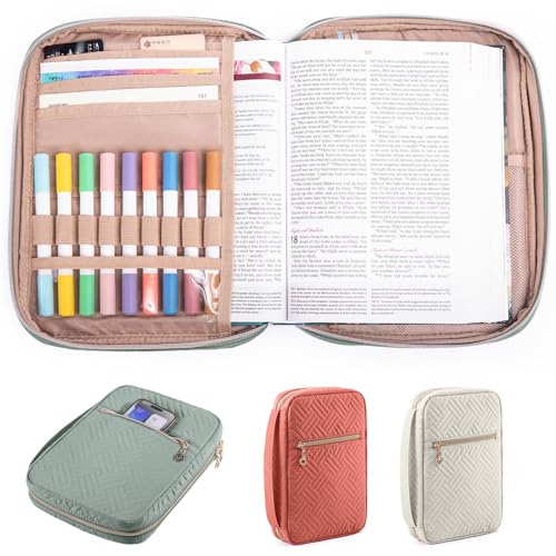 Quilted Bible Cover for Women, Zippered Organizer - Sage Green
