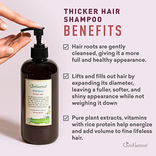 Just Natural Products Thicker Hair Shampoo And Conditioner | Natural Anti Thinning Shampoo And Conditioner | Thicker Hair Bundle For Men And Woman | Just Nutritive | Each Product 16 Fl Oz #TOP1