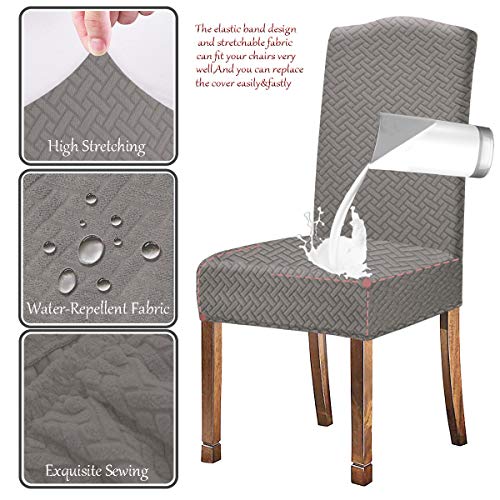 KELUINA Stretch Water-Repellent Twill Jacquard Dining Room Chair Covers Home Decor,Chair Covers for Dining Room Chairs Restaurant Hotel Ceremony (Light Gray,4 Pieces) - Image 2