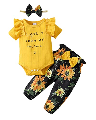 Image of Newborn Baby Girl Clothes Outfits Romper Pants Set Cotton Baby Girls' Clothing Floral Baby Girl Stuff Gifts Baby Clothes Girl 0-3 Months