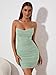 KUTUMAI Women's Ruched Bodycon Mini Dress Summer Spaghetti Strap Party Club Dresses Sage XS