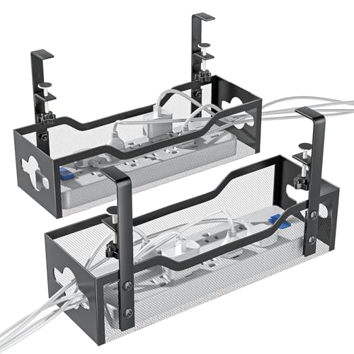 2 Pack Under Desk Cable Management Tray, 13.38' Cable Organizer No Drill, Quszmd Standing Cord...