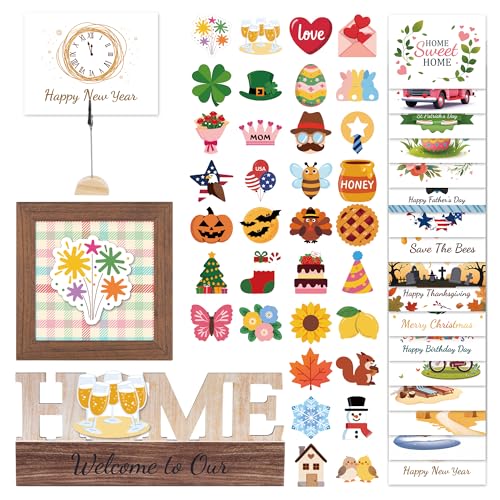 GAGILAND 48 Pcs New Year Tiered Tray Decor Interchangeable Seasonal