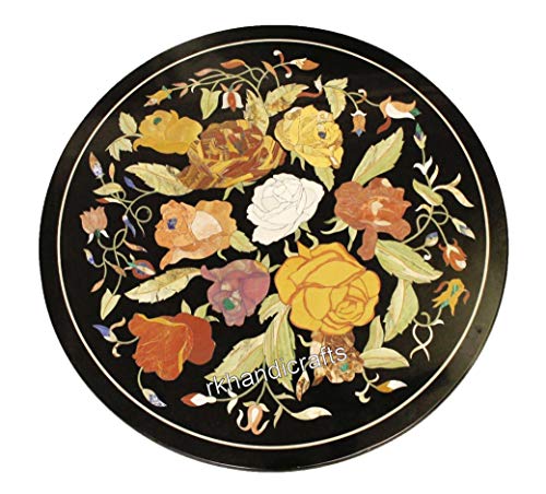 Colorful Stones Flowers Design Inlaid Center Table Top Black Marble Co Colorful Stones Flowers Design Inlaid Center Table Top Black Marble Co