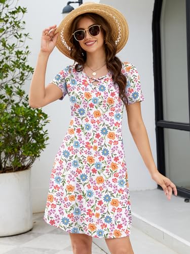 Image of KORSIS Women's Dresses Summer Casual T-Shirt Short Sleeve Criss Cross V Neck Swing Beach Vacation Sundress Dress with Pockets