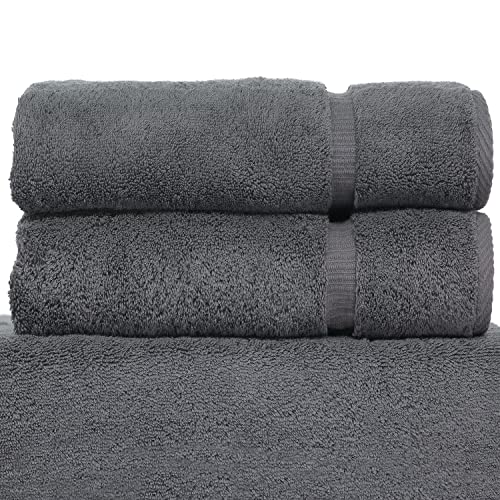 Image of BC BARE COTTON Luxury Hotel & Spa Towel Turkish Cotton Bath Towels - Gray - Dobby Border - Set of 2