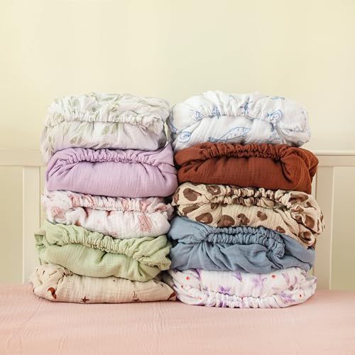 Image of TADO MUSLIN Baby Crib Sheets 2 PCS, 100% Organic Cotton Fitted Crib Sheet for Standard Crib Mattress (52 inchx28 inch), Soft and Breathable for Girl and Boy (Khaki, Green)