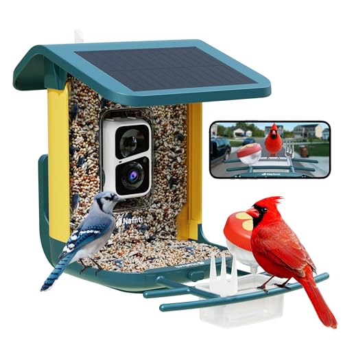 Smart Bird Feeder with Camera Solar Powered 2K HD Live View Weatherproof for Outdoors AI Identification & Instant Alerts 2.4GHz Easy Setup & Refilling Gift for Bird Watching (Dark Blue)