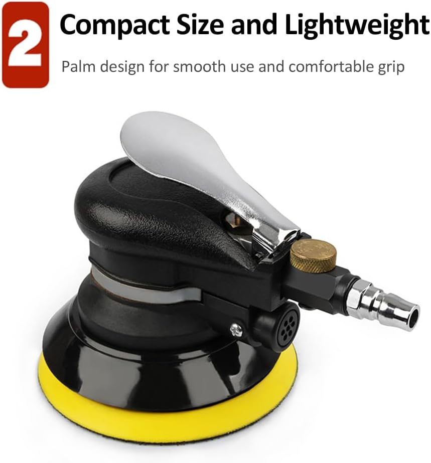 Weytoll 6'' Air Random Orbital Sander Heavy Duty Pneumatic Palm Sander with Hose and Bag Polishing Grinding Sanding for Car Metal Wood Wax Metal Work