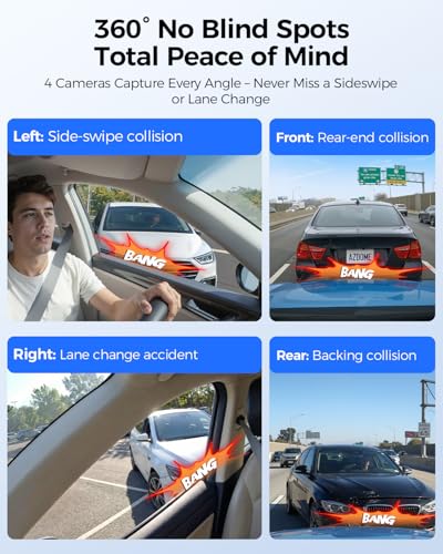 AZDOME 360 4 Channel Dash Cam Front and Rear Inside, Built-in 128GB eMMC, 2K+1080P*3 Dashcam, Left Right, Voice Control, 5G WiFi Dash Camera for Cars with 4 Adjustable Lenses, IR Night Vision, M660 - image 6