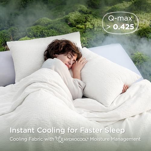 Image of Bedsure SleepEase Cooling Comforter King Size for Summer, 3 Pieces White Seersucker Cooling Comforters for Hot Sleepers, Double-Sided Cool Tech Bedding Set with 1 Breathable Comforter, 2 Pillowcases