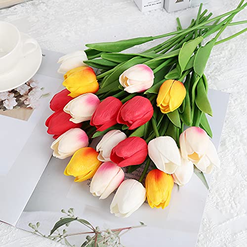 Ipopu 24Pcs White Tulips Artificial Flowers Real Touch White Fake Tulips White Flowers Artificial For Decorations Centerpieces For Table Home Decor Indoor Flower Arrangements Artificial (White) #TOP6