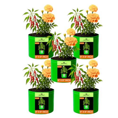 Image of Kingwell grow bags 9x9 inches pack of 5 Grow Bag For Terrace Garden Leafy Vegetable Plant Grow Bags Fruits Growing Containers For terrace Gardening