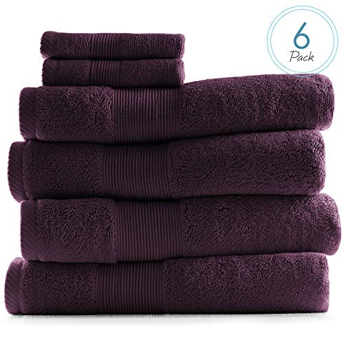 Image of Hearth & Harbor Bath Towels for Bathroom - 100% Ring Spun Cotton Luxury Bathroom Towels - Ultra Soft & Highly Absorbent, Bath Towels Set of 6 - Purple Eggplant