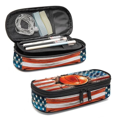 Image of Basketball Pencil Case, Large Capacity Pen Pencil Case for Boys Girls Teen, Kids 3 Compartments Multifunction Pencil Box with Zipper Organizer, Pencil Pouch for Back to School Students