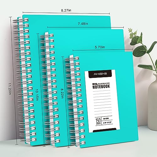 Ahgxg Spiral Notebook College Ruled - Large Spiral Journal A4 Notebook 8.5" X 11", 300 Pages Writing Journal For Work, 100Gsm Thick Paper, Plastic Hardcover, For Women Men Office School, Turquoise #TOP6