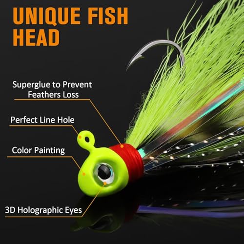 Dovesun Crappie Jigs Hand-Tied Hair Jigs 10 Colors Fishing Jigs Bucktail Crappie Jig Heads for Trout, Walleye and Panfish Fishing #2-1/8oz*40pcs - Thumbnail 4