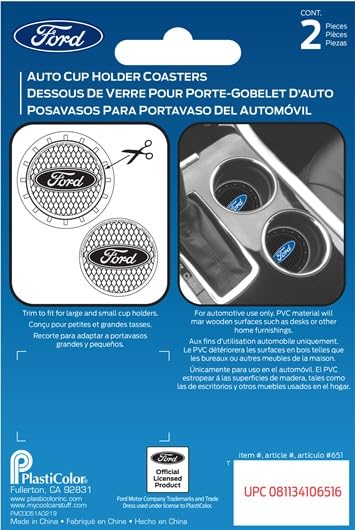 Plasticolor 000651R01 Ford Oval Auto Car Truck SUV Cup Holder Coaster 2-Pack