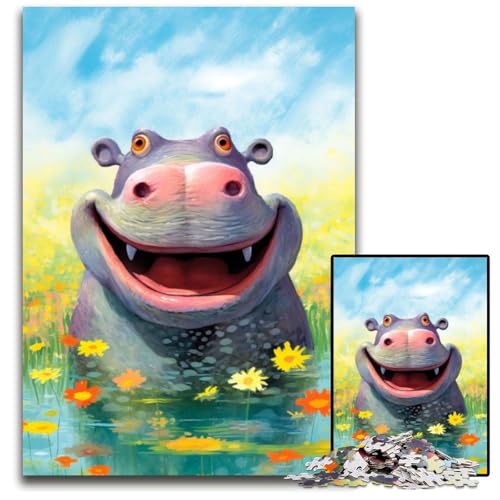 Rompecabezas Happy Hippo Delight de 1000 Piezas para Adultos Rompecabezas difícil para Adultos Actividades Divertidas en casa, Regalo de cumpleaños, Regalos de Viaje 50x75cm (19,68x29,52 Pulgadas)
