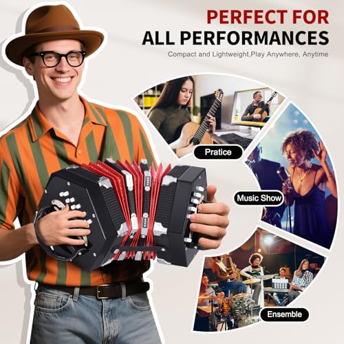 RIVVTA Concertinas, 20 Key Professional Accordion, Musical Instruments Accessories With Carrying Bag, Black
