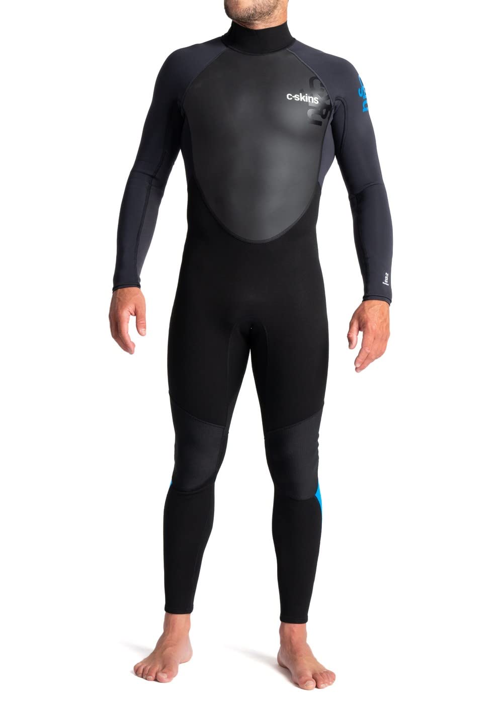 C-Skins 2023 Mens Element 3/2mm Back Zip Wetsuit - Black Anthracite Cyan - Breathable - Xtend neoprene upper body Mens Wetsuit - L
