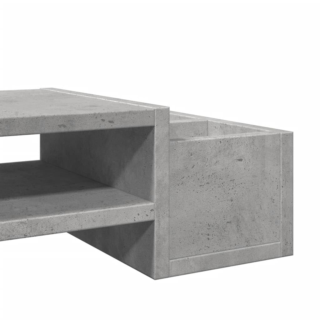 Supporto per monitor con vano portaoggetti, in legno grigio cemento, 100 x 27 x 15 cm, autoportante, 4 scomparti, per scrivania, ufficio, home office, gaming station, archiviazione ergonomica