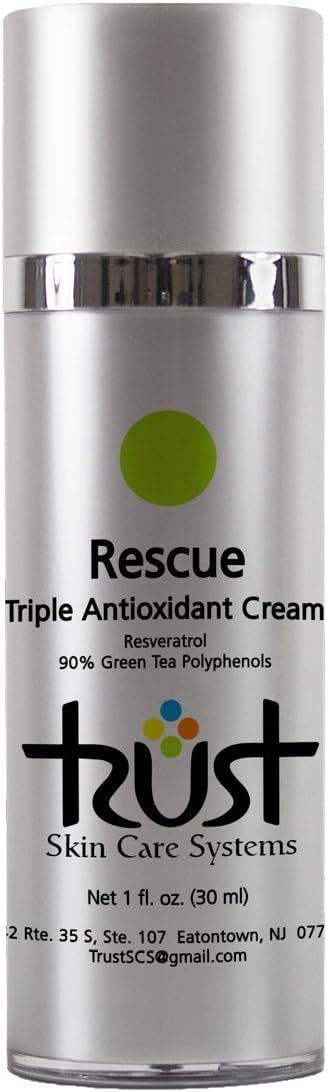 Rescue Triple Antioxidant Cream, 1 oz. (contains Green Tea Polyphenols, Resveratrol, Caffeine) Light Weight Hydrating Moisturizer