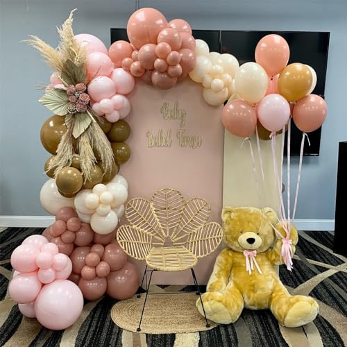 Image of Boho Blush Pink Brown Balloons, 12-Inch Retro Blush Brown Beige Latex Balloons Set for Bridal Baby Shower Girl Birthday Wedding Decoration