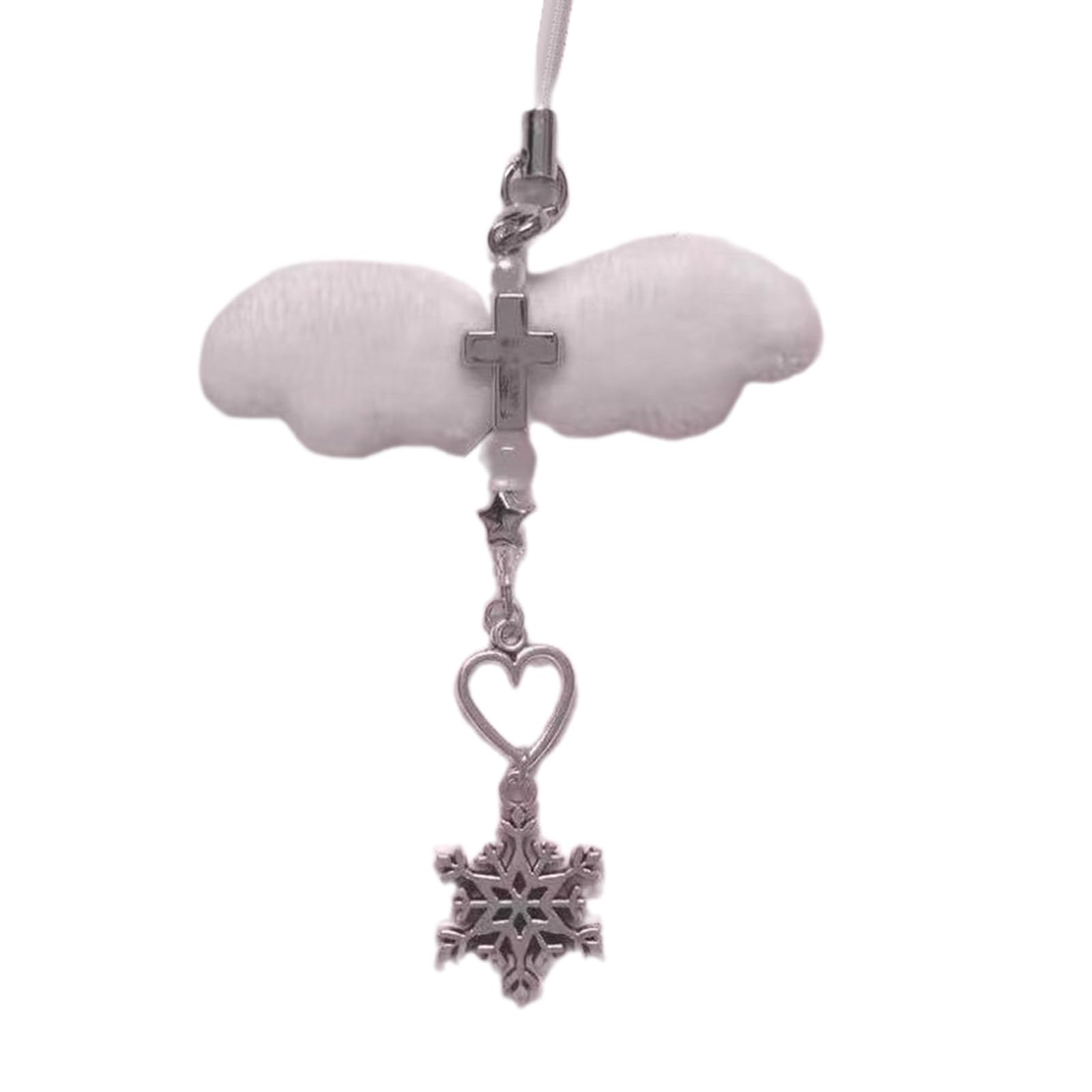Psdndeww Colorful Beaded Chain Delicate Wing Bowknot Heart Keychain Phone Charm Acrylic Cellphone Lanyard