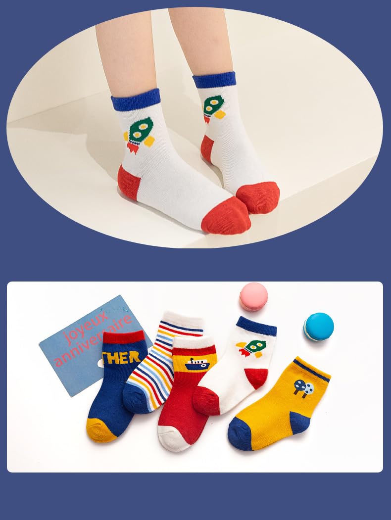 MagicPop Colourful Socks for Kids, Crew length, Soft Pure Cotton, Lightweight & Breathable, 1 to 9 Years, Pack of 5, Designer socks (IN, Age, 4 Years, 6 Years, Bright Colors) - Image 4 thumbnail