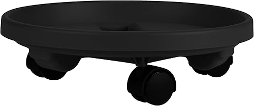Bloem Organizador redondo para macetas con ruedas 12" - Negro - Carretilla de plástico duradero, movimiento de rueda de 360 grados, para uso en