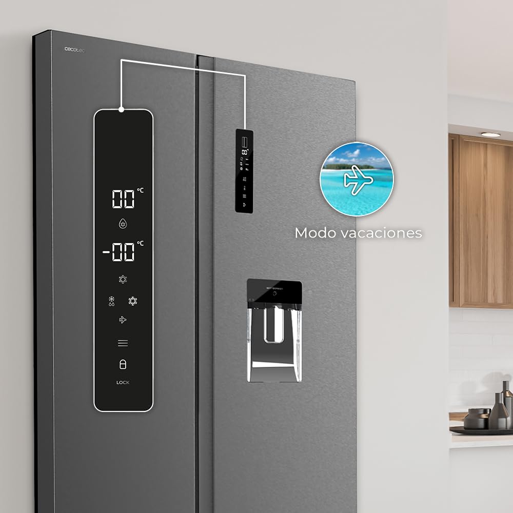 Cecotec Frigorífico Americano de 559 Litros Bolero CoolMarket SBS 562 Dark D. 177 cm de Alto y 90 cm Ancho, Clase D, Sistema Multi Air Flow, Total No frost, Motor Inverter Plus