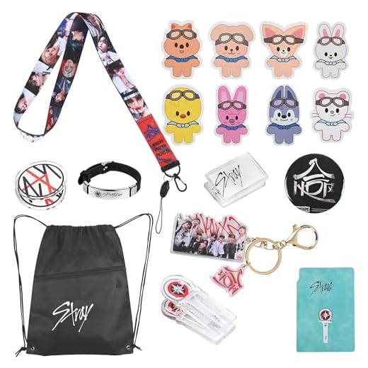 Skz Gifts Set,Stray Merch Including Badge, Bracelet, Keychain, Sticker, Notebook, Lanyard, memo Clip,Drawstring Backpack,Stay Fans Gifts